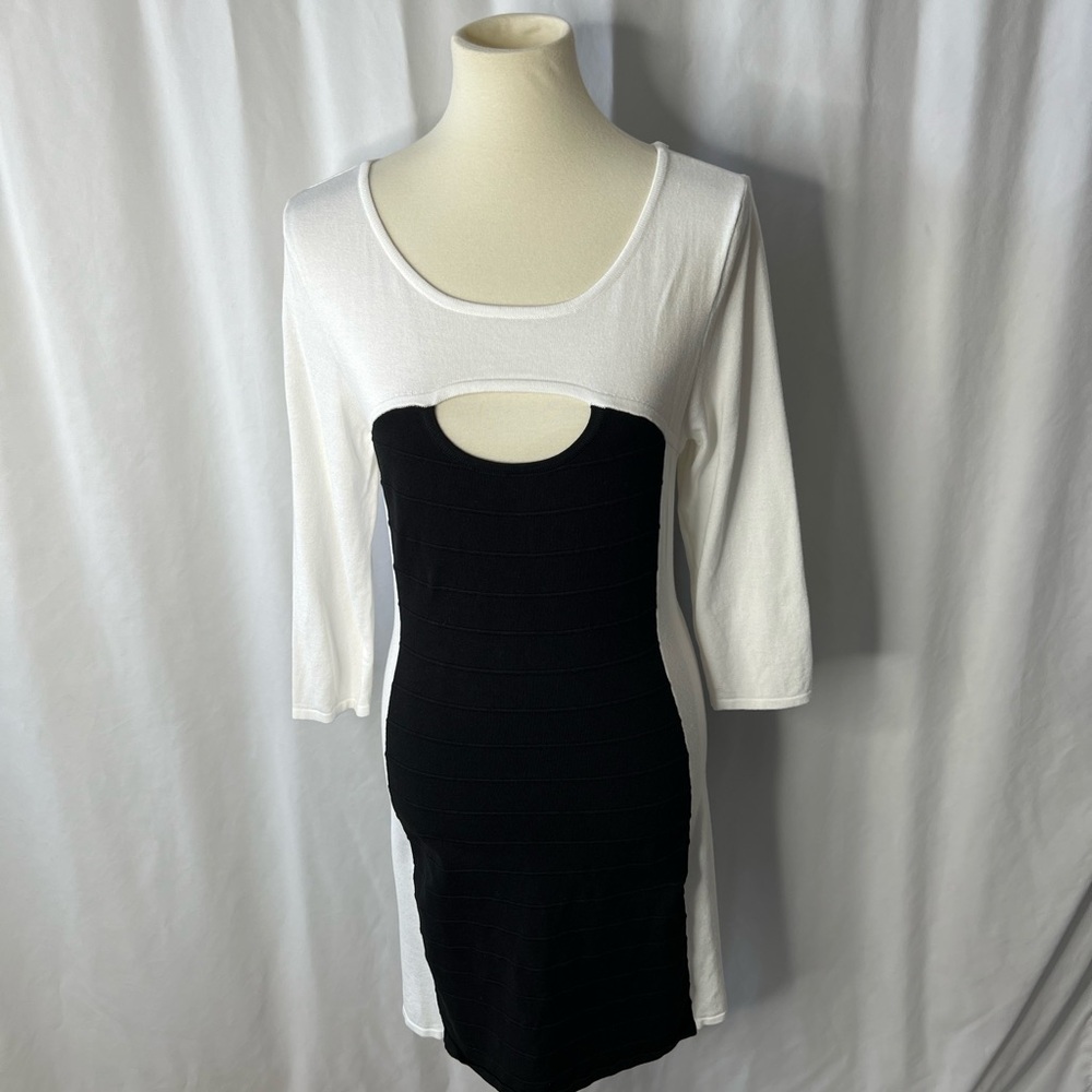 Venus Black & White Cutout Bodycon Mini Dress – Size M